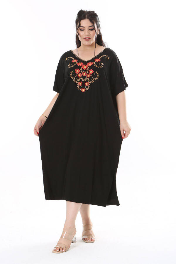 Women's Plus Size Black Embroidered Viscose Lycra Dress 65N38171 - 3