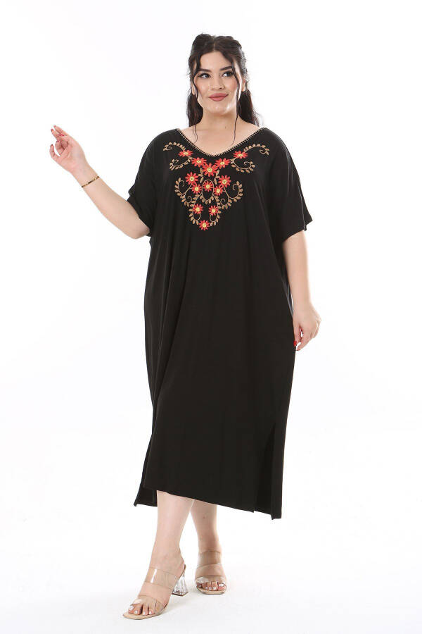 Women's Plus Size Black Embroidered Viscose Lycra Dress 65N38171 - 4