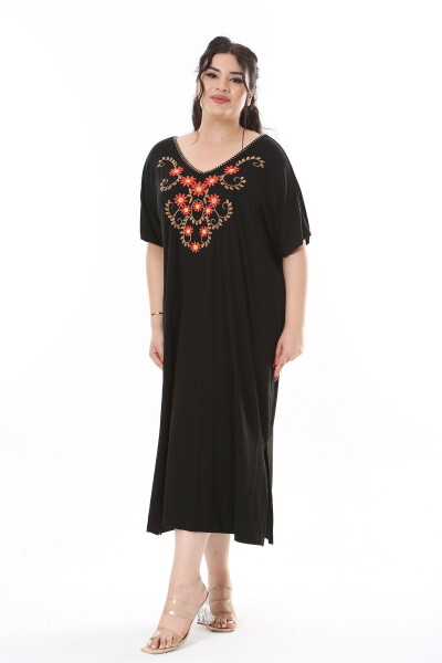 Women's Plus Size Black Embroidered Viscose Lycra Dress 65N38171 - 5