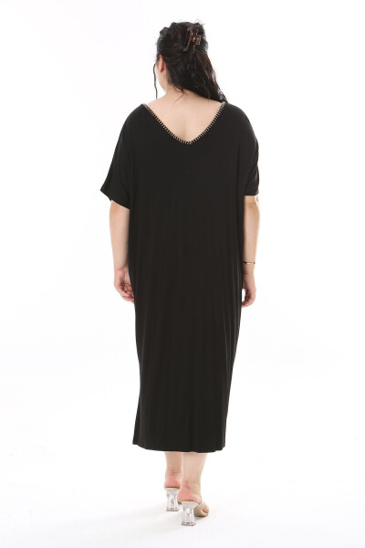 Women's Plus Size Black Embroidered Viscose Lycra Dress 65N38171 - 6