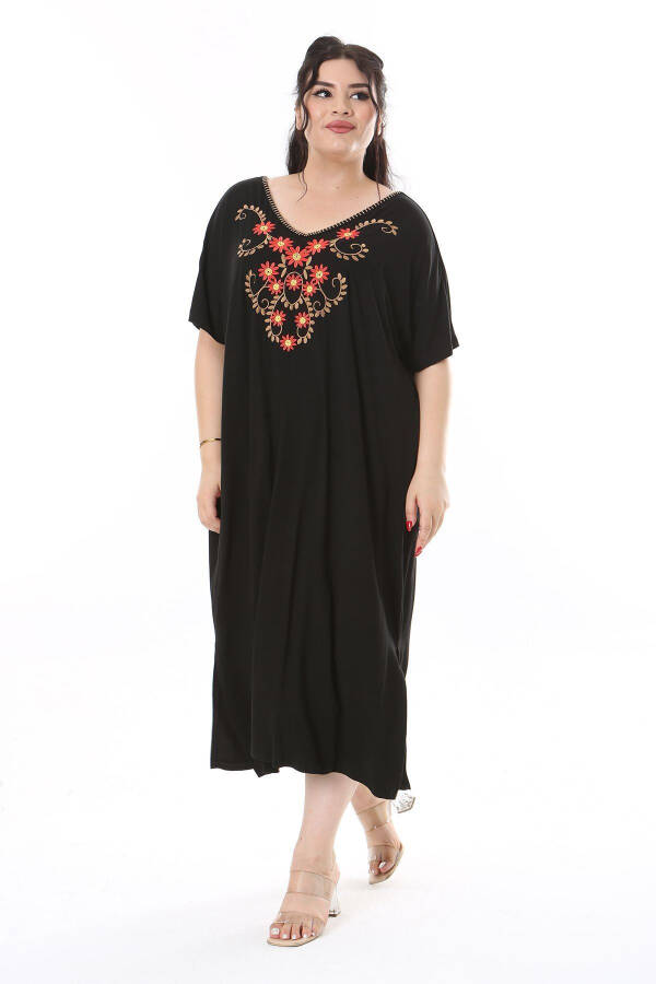 Women's Plus Size Black Embroidered Viscose Lycra Dress 65N38171 - 7