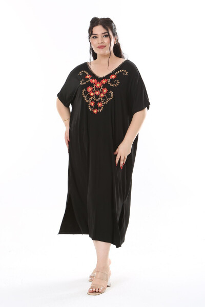 Women's Plus Size Black Embroidered Viscose Lycra Dress 65N38171 - 8