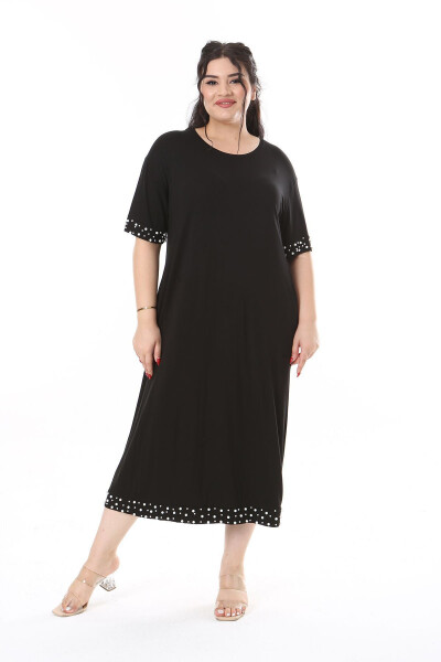 Women's Plus Size Black Viscose Dress with Pearl Details 65N38170 - ŞANS