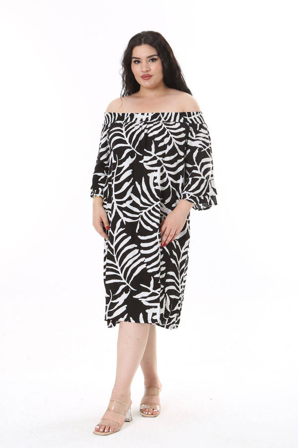 Women's Plus Size Black Woven Viscose Fabric Collar Elastic Short Sleeve Dress 65N38173 - 6