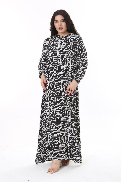 Women's Plus Size Black Woven Viscose Long Sleeve Dress 65N38174 - 3