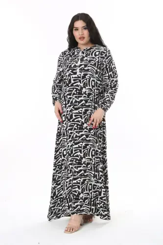 Women's Plus Size Black Woven Viscose Long Sleeve Dress 65N38174 - 1