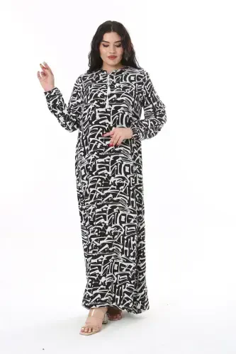 Women's Plus Size Black Woven Viscose Long Sleeve Dress 65N38174 - 3