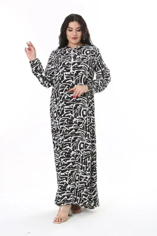 Women's Plus Size Black Woven Viscose Long Sleeve Dress 65N38174 - 3