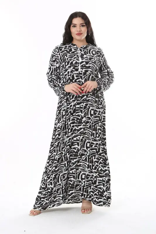 Women's Plus Size Black Woven Viscose Long Sleeve Dress 65N38174 - 2
