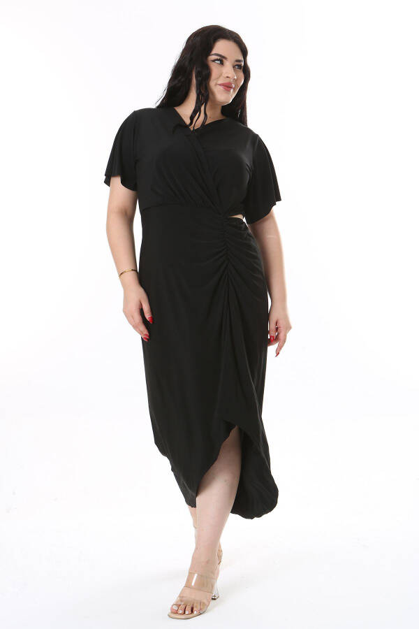 Women's Plus Size Black Wrap Neckline Belted Dress 65N38147 - 9