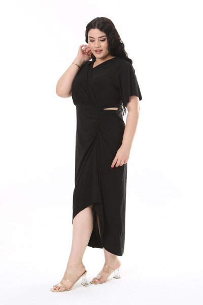 Women's Plus Size Black Wrap Neckline Belted Dress 65N38147 - 10