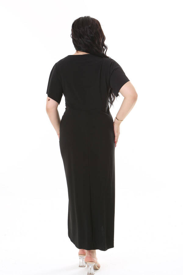 Women's Plus Size Black Wrap Neckline Belted Dress 65N38147 - 12