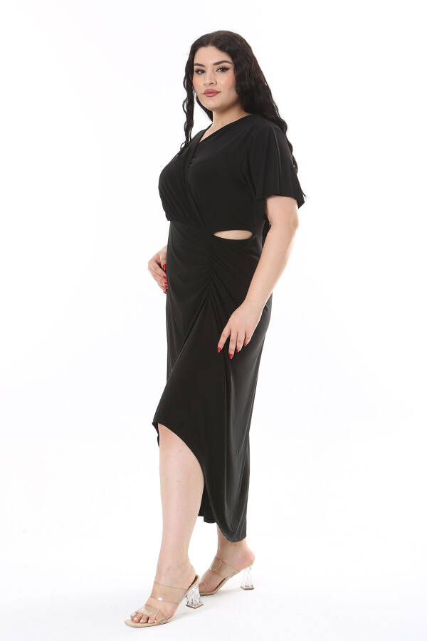 Women's Plus Size Black Wrap Neckline Belted Dress 65N38147 - 14