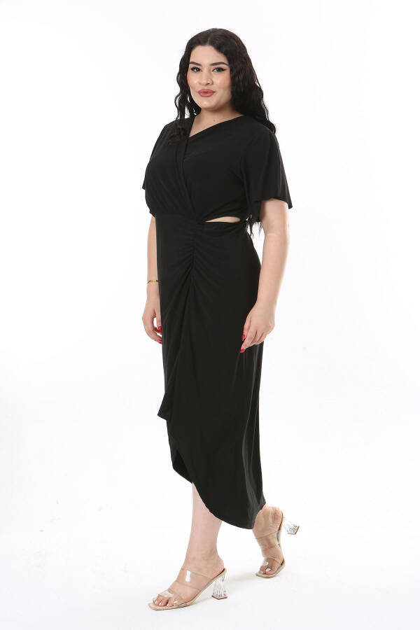 Women's Plus Size Black Wrap Neckline Belted Dress 65N38147 - 15