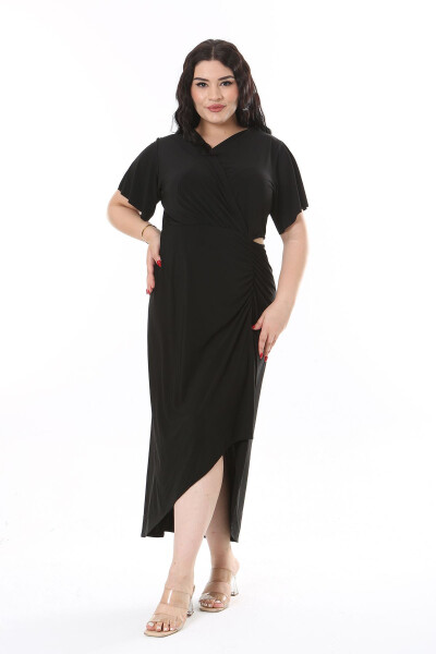 Women's Plus Size Black Wrap Neckline Belted Dress 65N38147 - 4