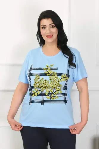 Women's Plus Size Blue Pajama Set 202402 - 3