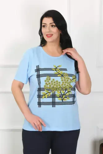 Women's Plus Size Blue Pajama Set 202402 - 4