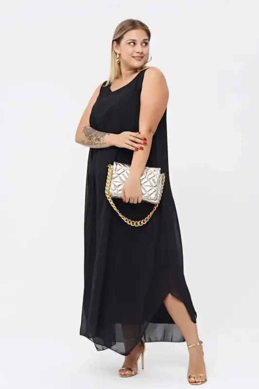 Women's Plus Size Casual Chiffon Evening Dress KL7019 Black - 3