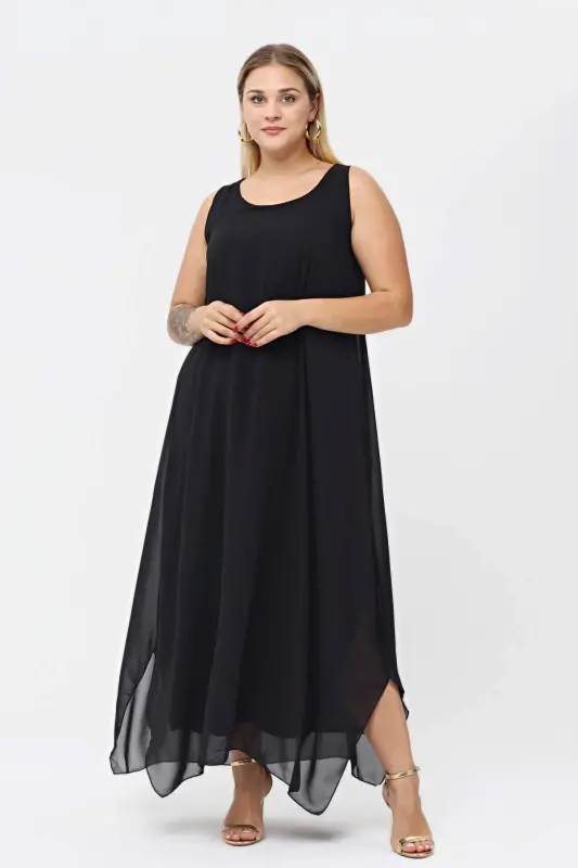 Women's Plus Size Casual Chiffon Evening Dress KL7019 Black - 1