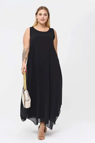 Women's Plus Size Casual Chiffon Evening Dress KL7019 Black - 2