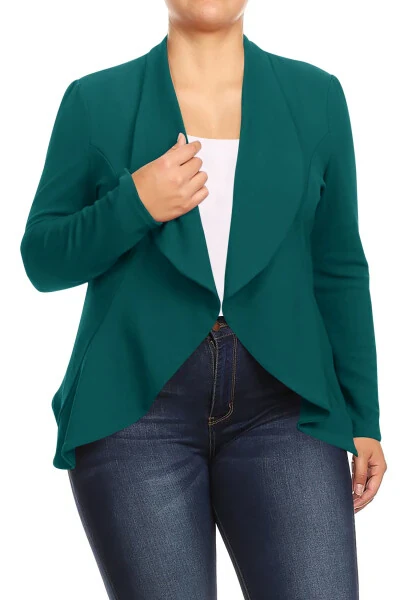 Women's Plus Size Casual Long Sleeve Open Front Solid Office Workwear Blazer Jacket - PLUSSIZEHOUSE