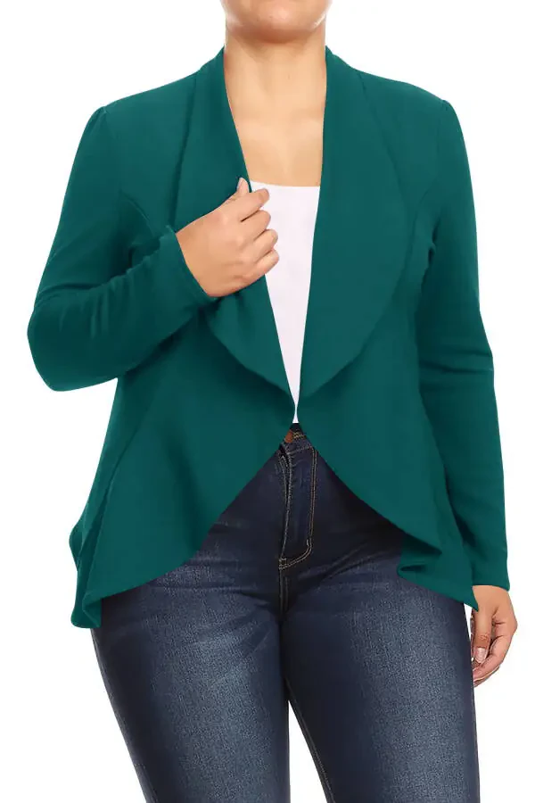 Women's Plus Size Casual Long Sleeve Open Front Solid Office Workwear Blazer Jacket - 1