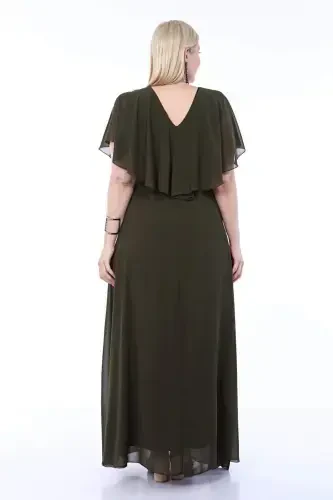 Women's Plus Size Chiffon V Neck Cape Plus Size Elegant Dress KL3065 Khaki - 6