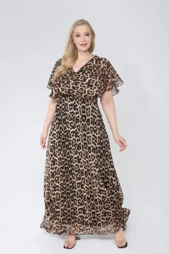 Women's Plus Size Chiffon V Neck Cape Plus Size Elegant Dress LEOPARD KL3065 - 2