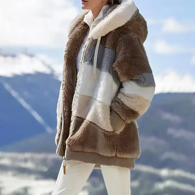 Womens Plus Size Coats Clearance Under $15.00, Ladies Winter Hooded Top Loose Long-sleeve Jacket Plush Coat with Zipper - 4