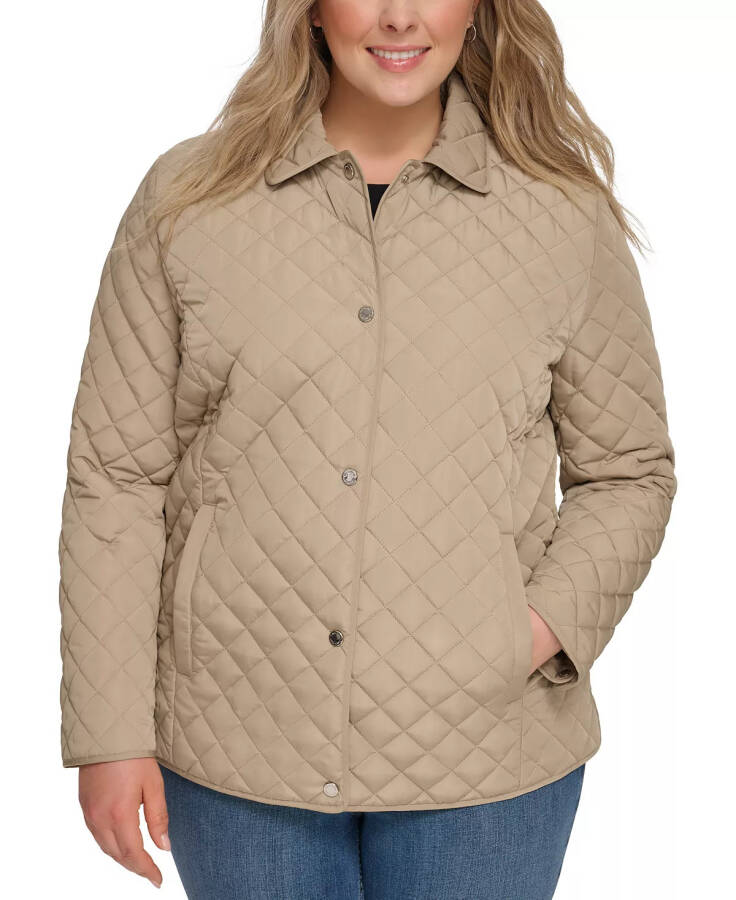 Womens Plus Size Collared Quilted Coat Birch - 1