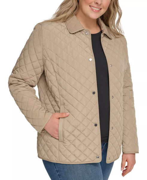 Womens Plus Size Collared Quilted Coat Birch - 3