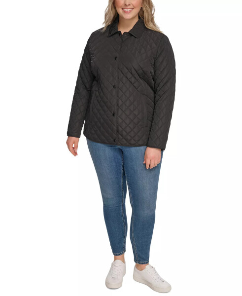 Women's Plus Size Collared Quilted Coat Black - 1