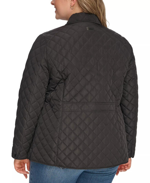 Women's Plus Size Collared Quilted Coat Black - 2