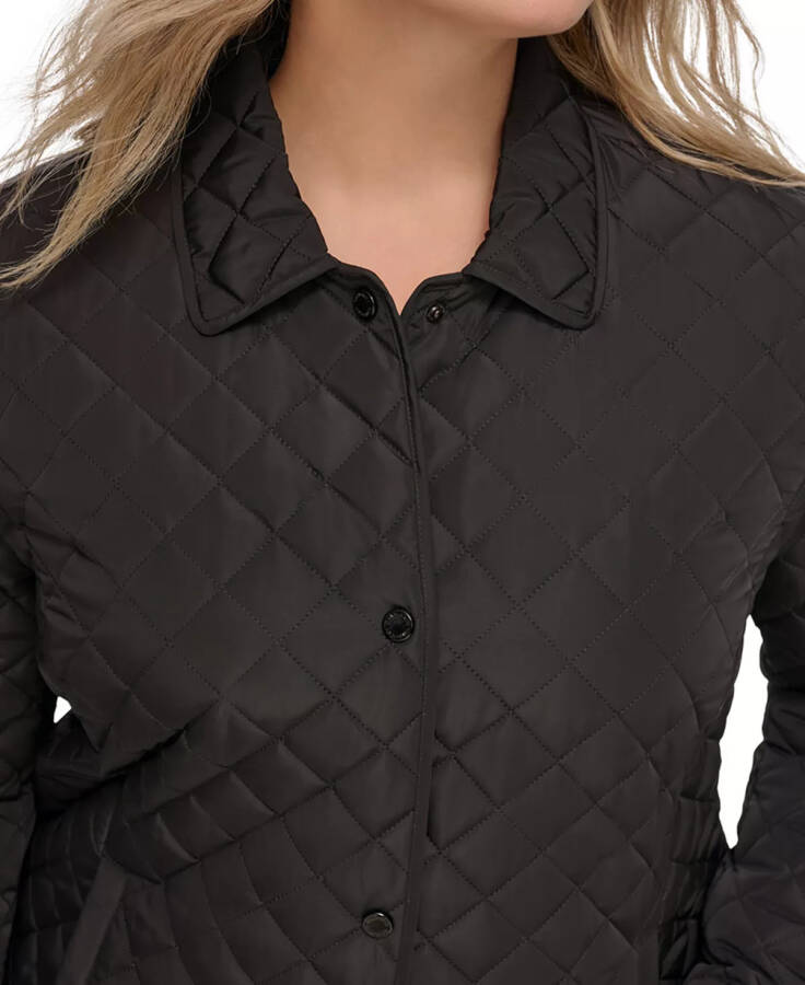 Women's Plus Size Collared Quilted Coat Black - 4