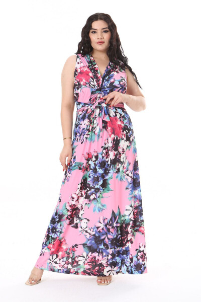 Women's Plus Size Colorful Bust Ruched Detail Long Dress 65N38153 - 13