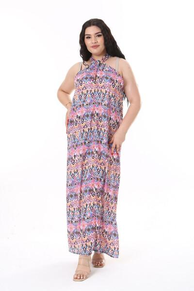 Women's Plus Size Colorful Tie-Neck Crepe Maxi Dress 65N38163 - 10