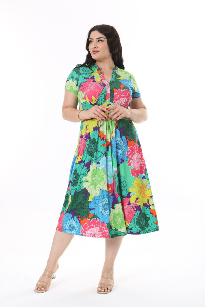 Women's Plus Size Colorful V-Neck Short Sleeve Dress 65N38160 - 10