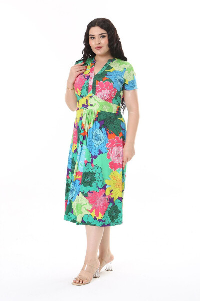 Women's Plus Size Colorful V-Neck Short Sleeve Dress 65N38160 - 11