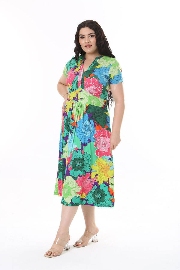 Women's Plus Size Colorful V-Neck Short Sleeve Dress 65N38160 - 13
