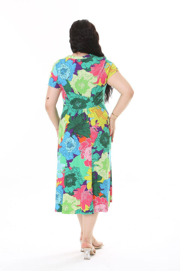 Women's Plus Size Colorful V-Neck Short Sleeve Dress 65N38160 - 14