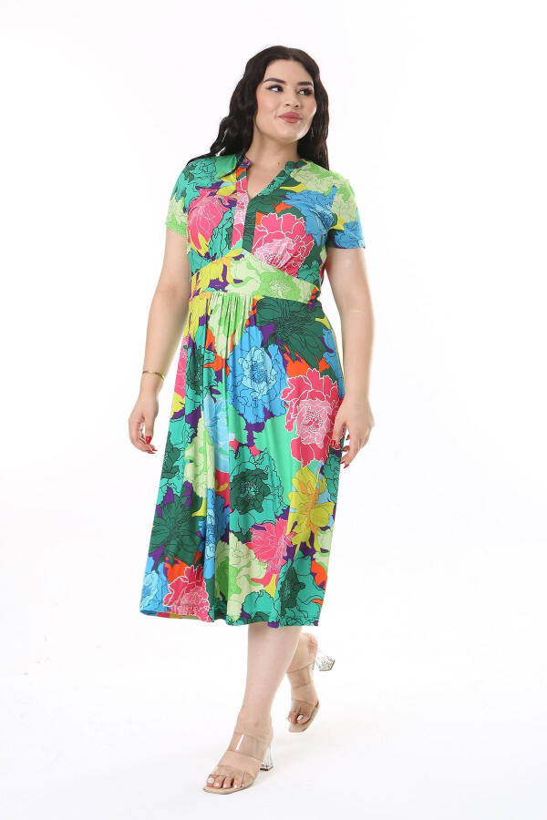 Women's Plus Size Colorful V-Neck Short Sleeve Dress 65N38160 - 15