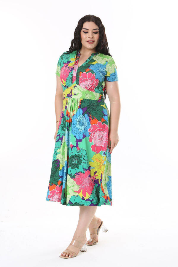Women's Plus Size Colorful V-Neck Short Sleeve Dress 65N38160 - 5