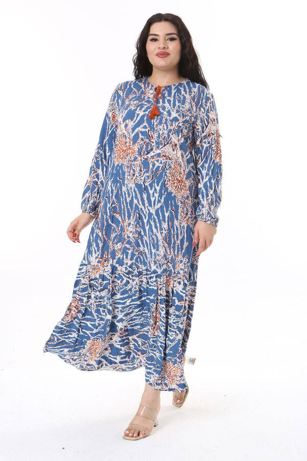 Women's Plus Size Colorful Woven Viscose Long Sleeve Dress 65N38175 - 9