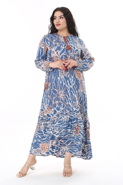 Women's Plus Size Colorful Woven Viscose Long Sleeve Dress 65N38175 - 12