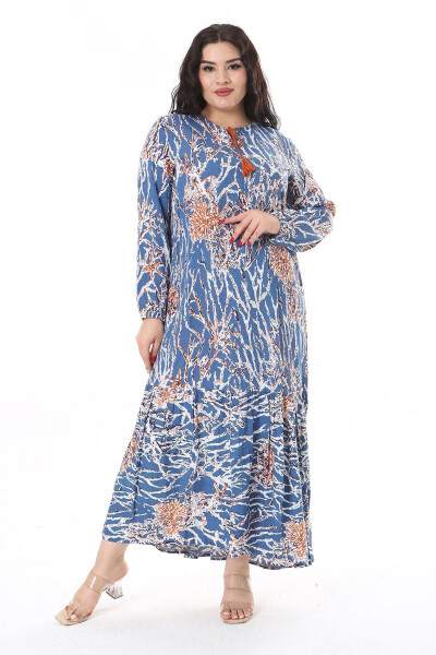 Women's Plus Size Colorful Woven Viscose Long Sleeve Dress 65N38175 - 13