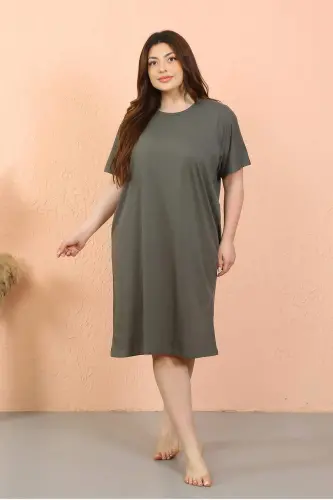 Women's Plus Size Cotton Short Sleeve Khaki Nightgown 12502 - 6