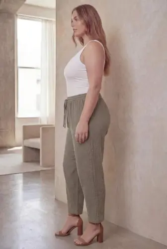 Women's Plus Size Elastic Waist Drawstring Trousers Sage Green - 4