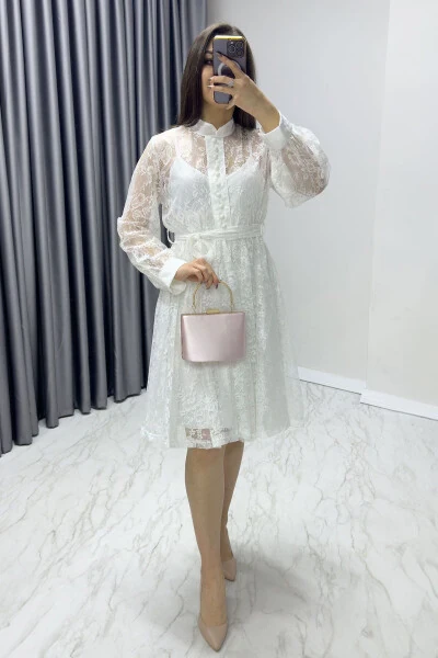 Women's Plus Size Embroidered French Lace Buttoned Evening Dress - ZKS GRUP TEKSTIL