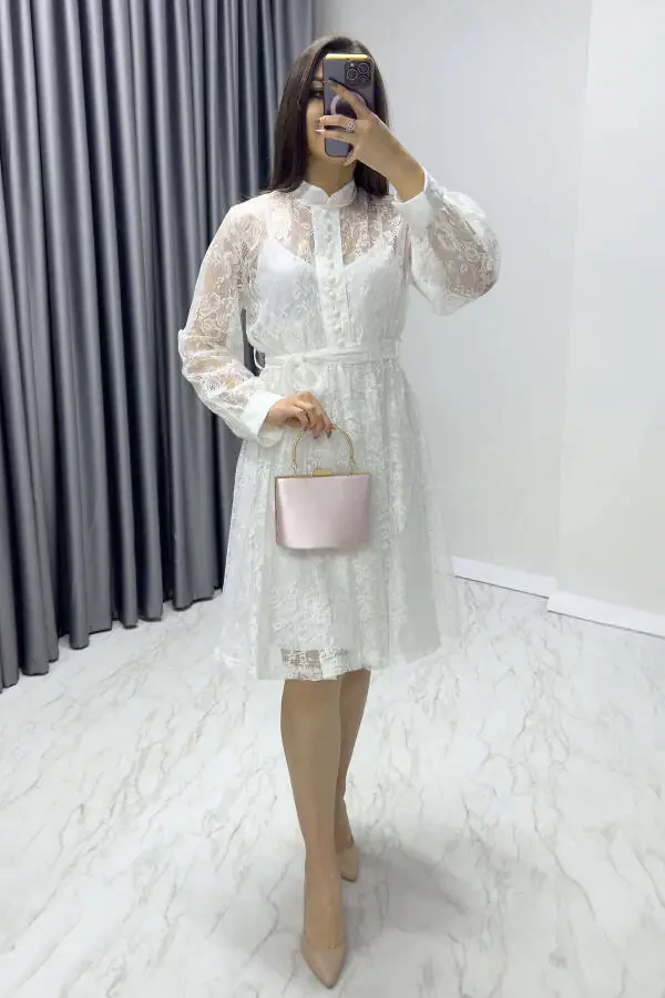 Women's Plus Size Embroidered French Lace Buttoned Evening Dress - 1