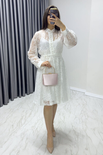 Women's Plus Size Embroidered French Lace Buttoned Evening Dress 